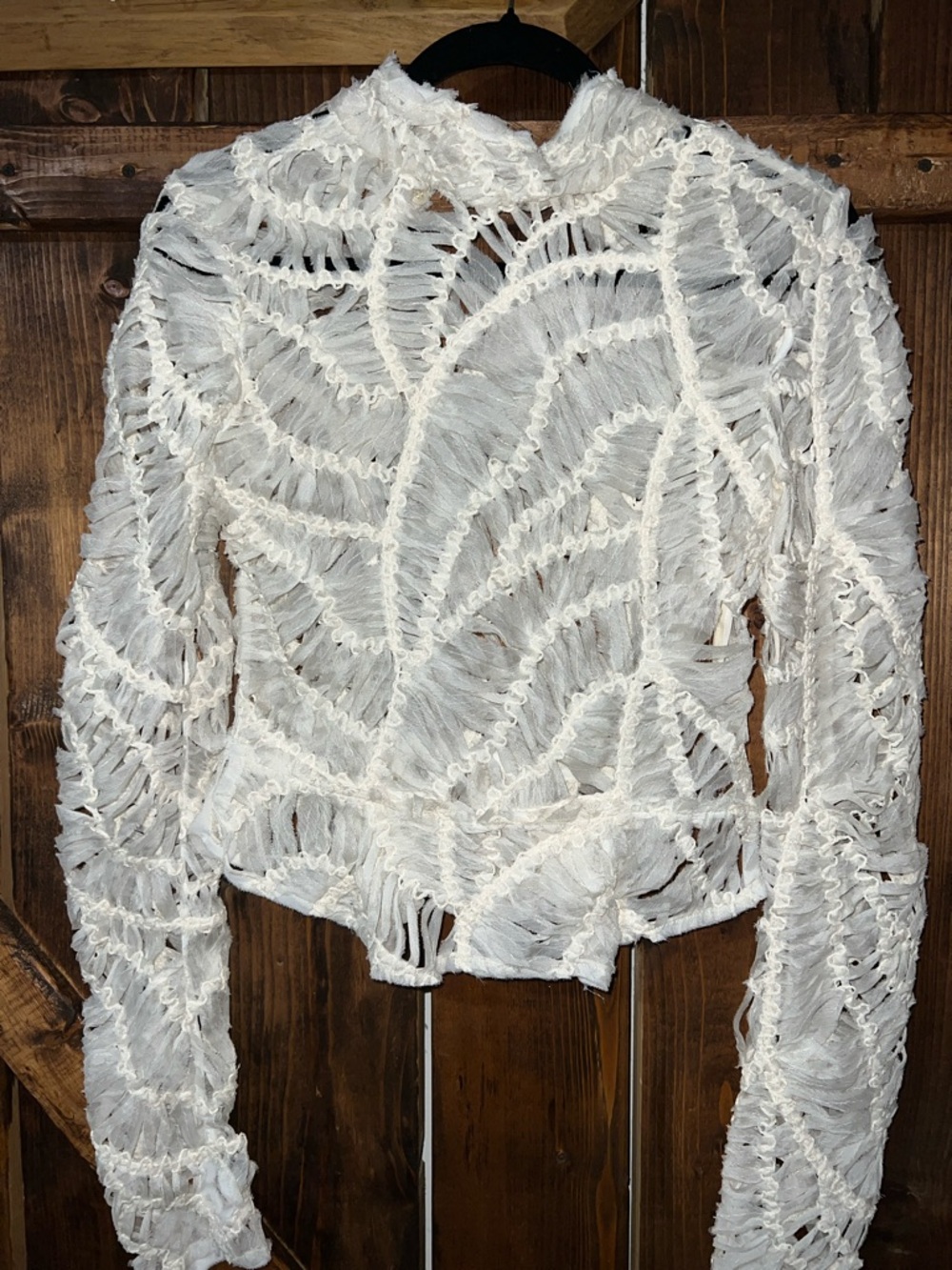 Zara White Crochet Openwork Long-Sleeve Top